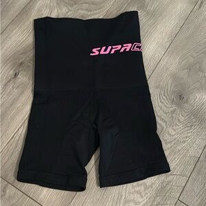 High Waisted Black Cycling Shorts with Pink Logo